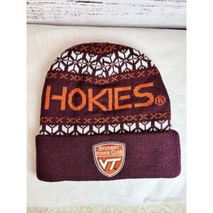 Vintage Virginia Tech Hokies Fair Isle Beanie Student‎ Hokie Club Patch Game Day